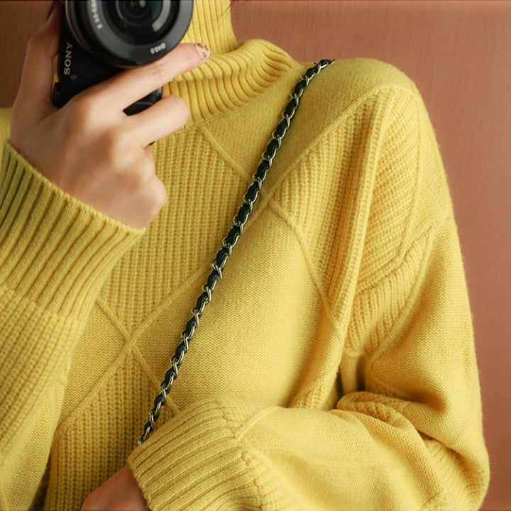 Turtleneck Long Sleeve Argyle Textured Knit Sweater