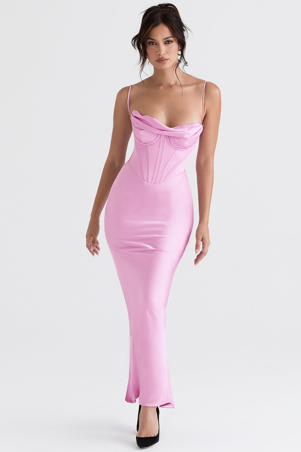 Cowl Neck Satin Corset Bodice Cami Bias Cut Maxi Dress 3