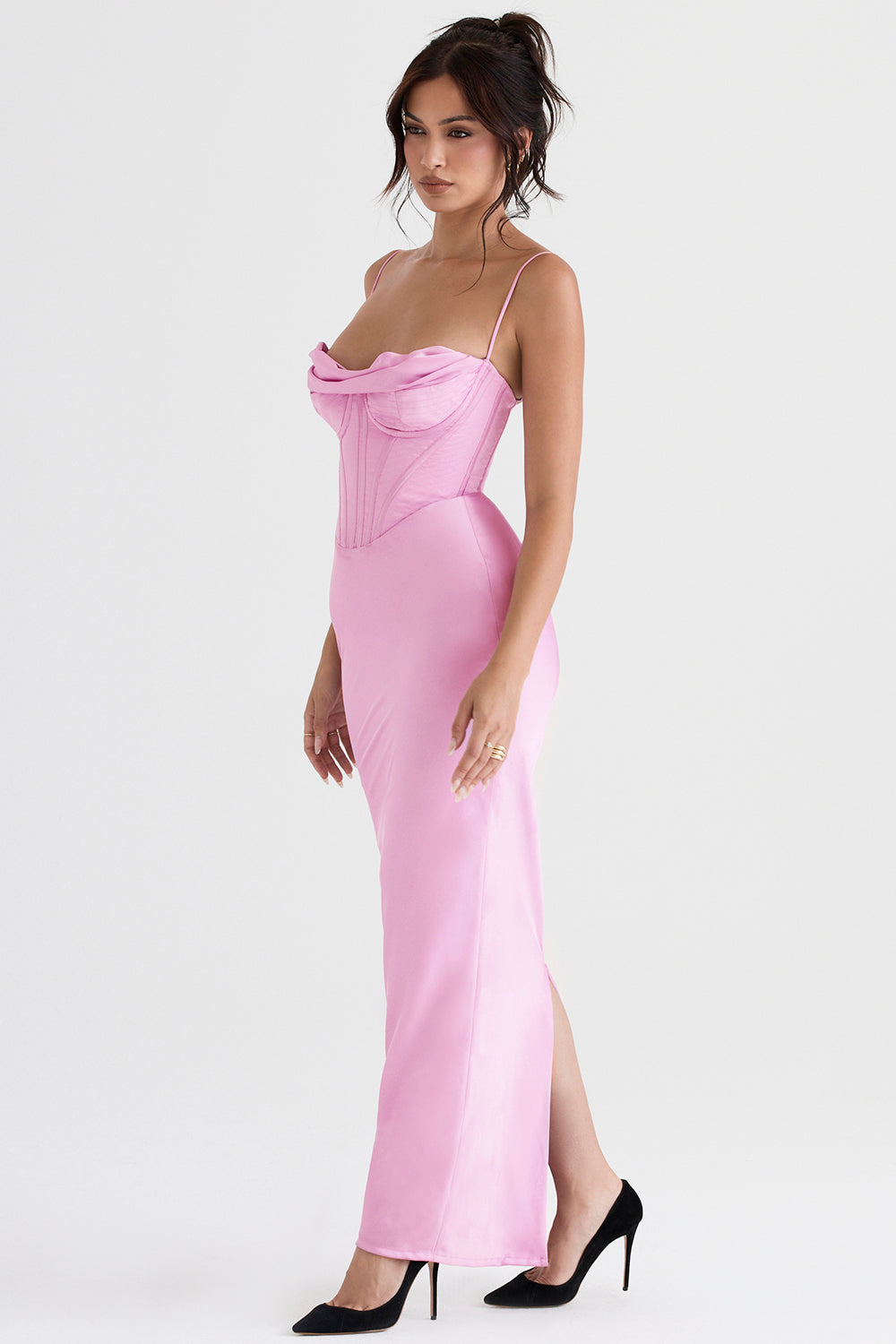 Cowl Neck Satin Corset Bodice Cami Bias Cut Maxi Dress 5