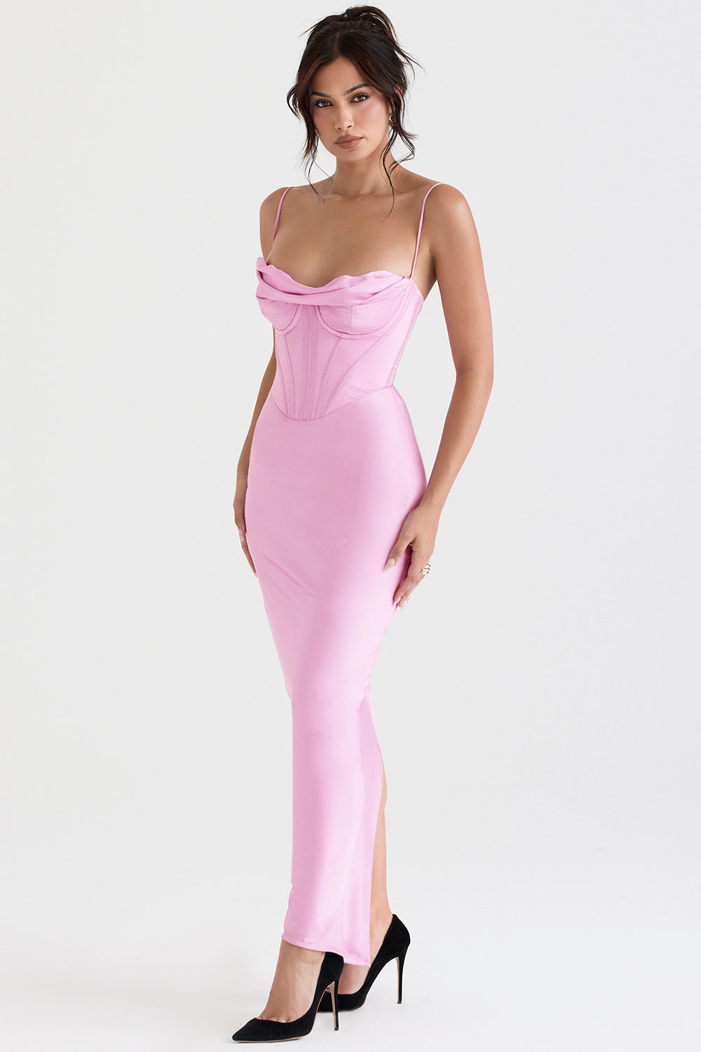 Cowl Neck Satin Corset Bodice Cami Bias Cut Maxi Dress 6