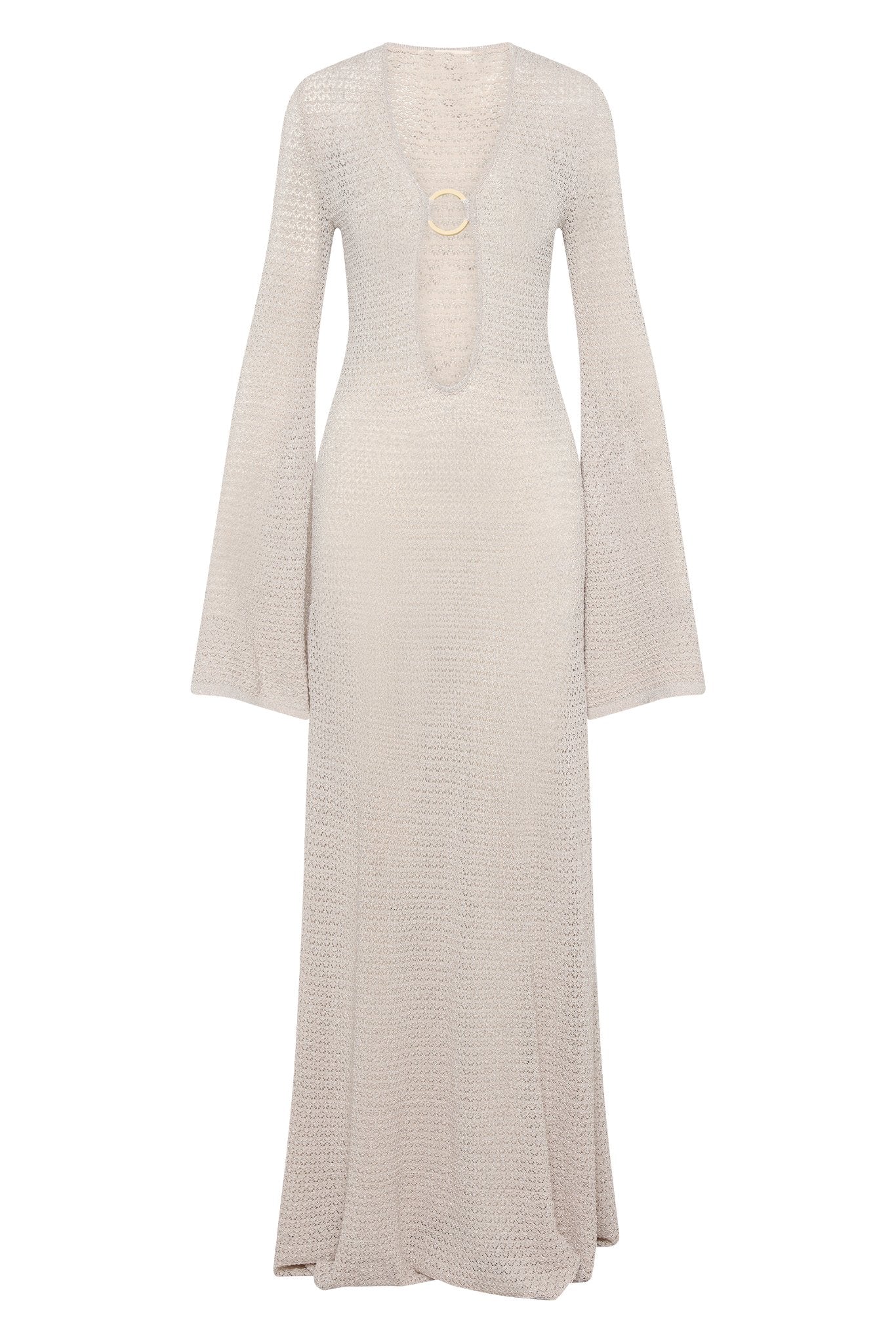 Fabiana Minimalist Crochet Knit V Neck Maxi Dress Statement Occasion Edit