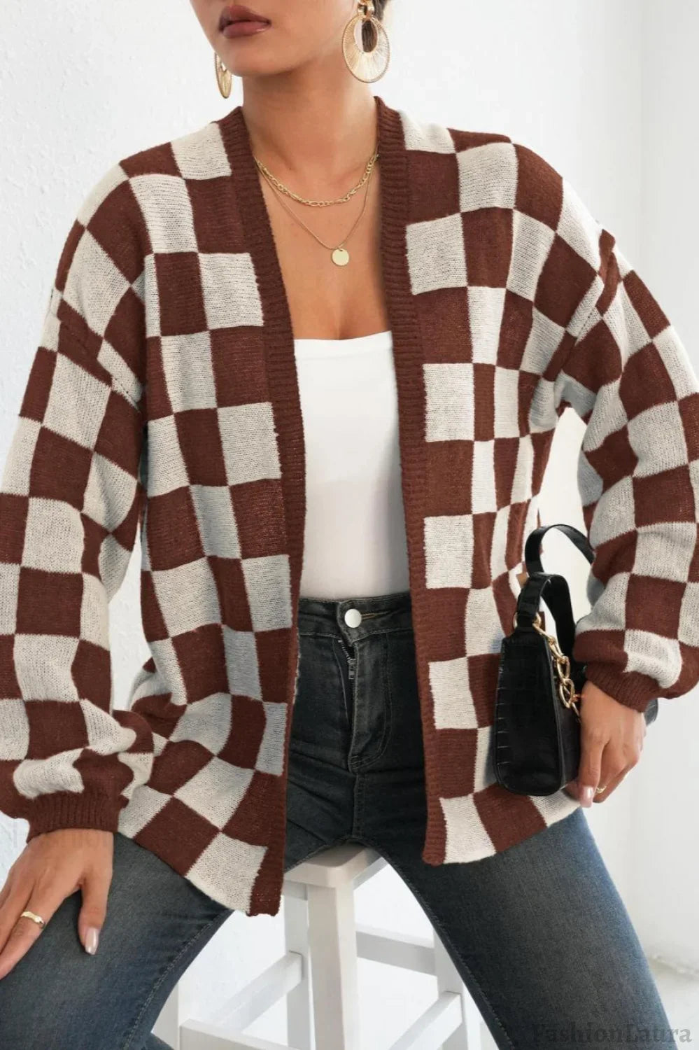 Checkered Knit Cardigan