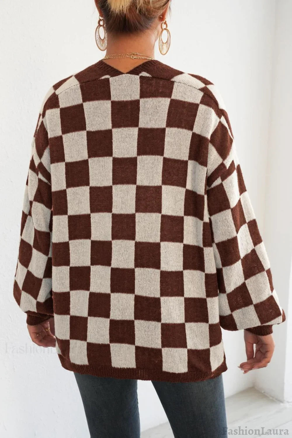 Checkered Knit Cardigan