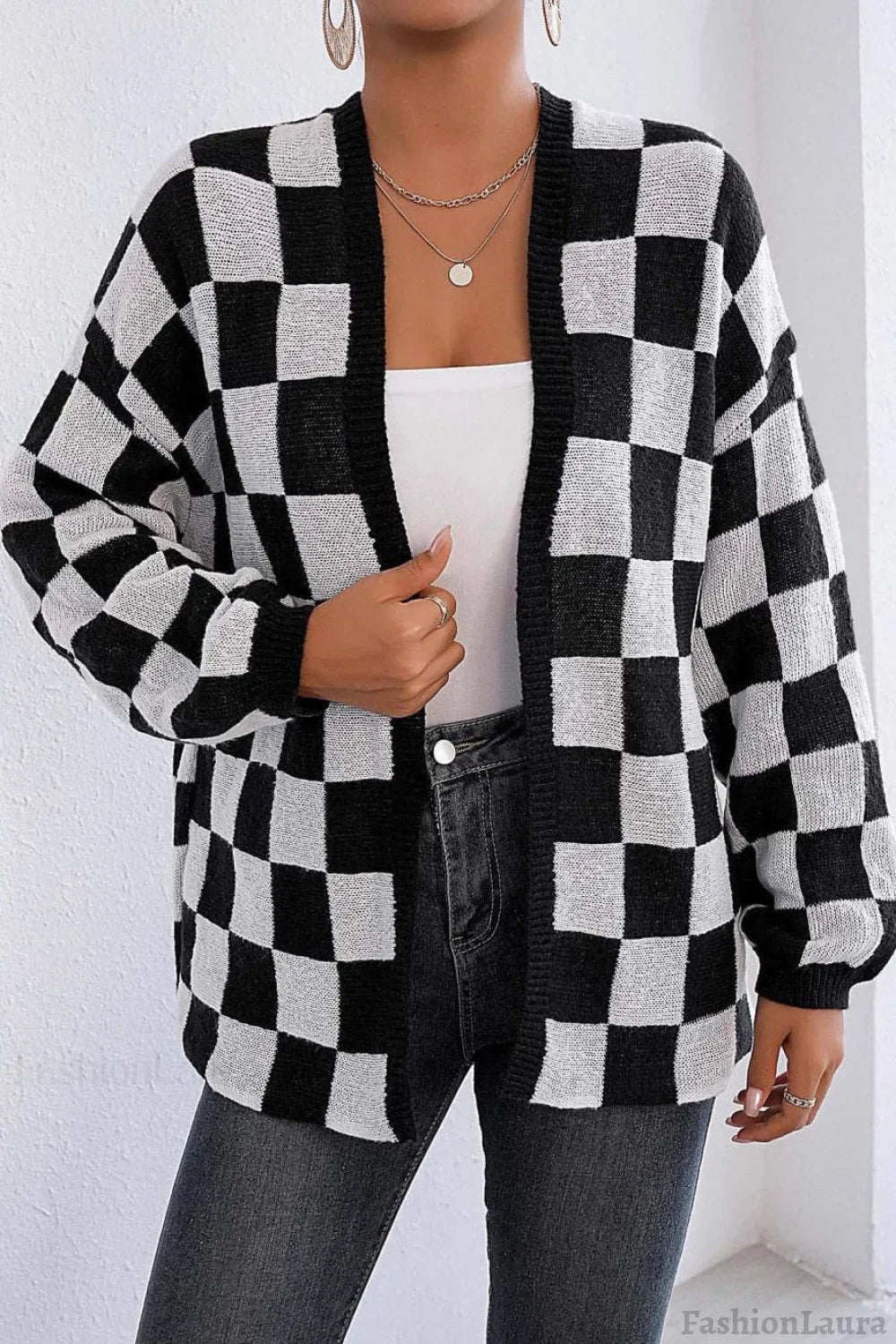 Checkered Knit Cardigan