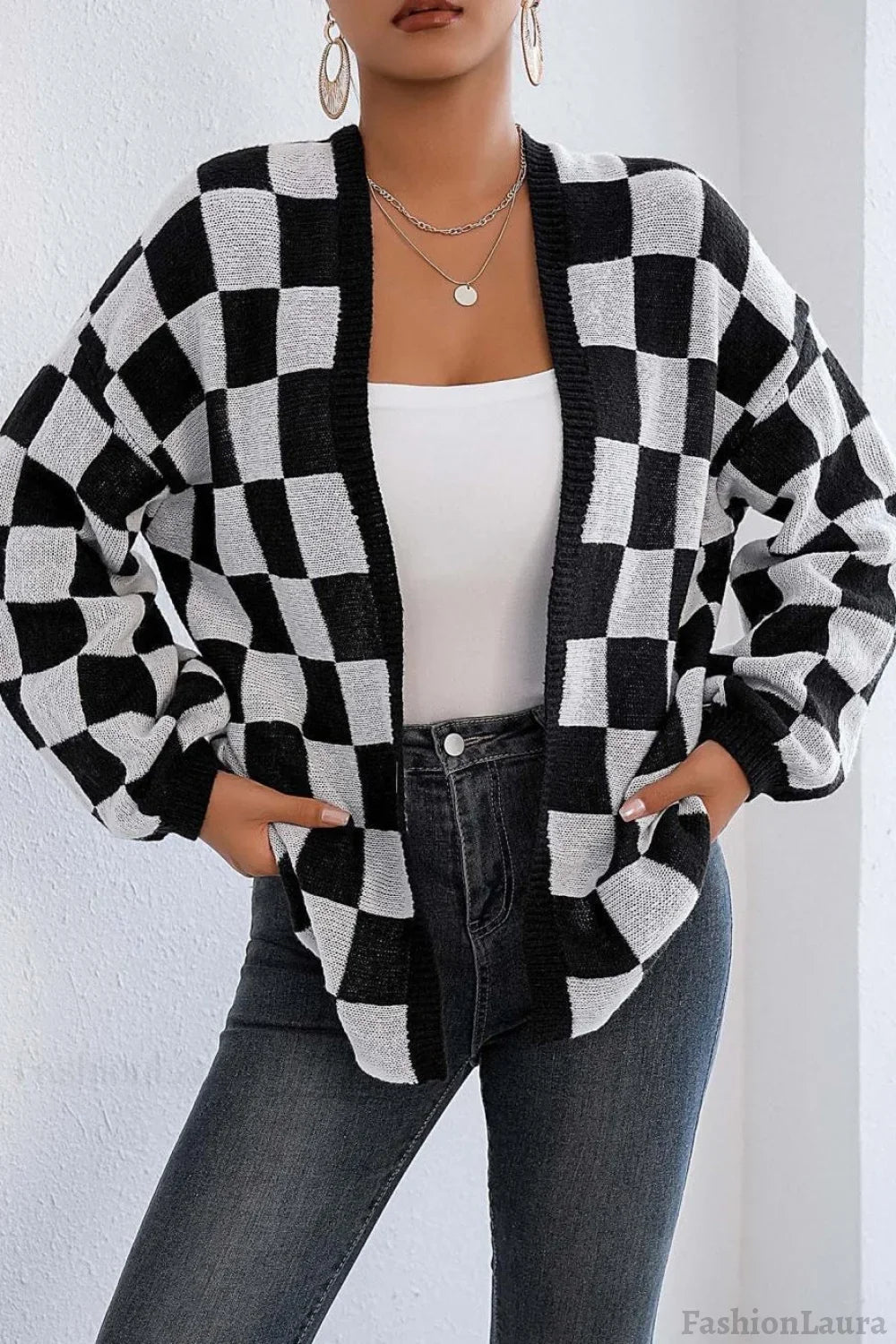 Checkered Knit Cardigan