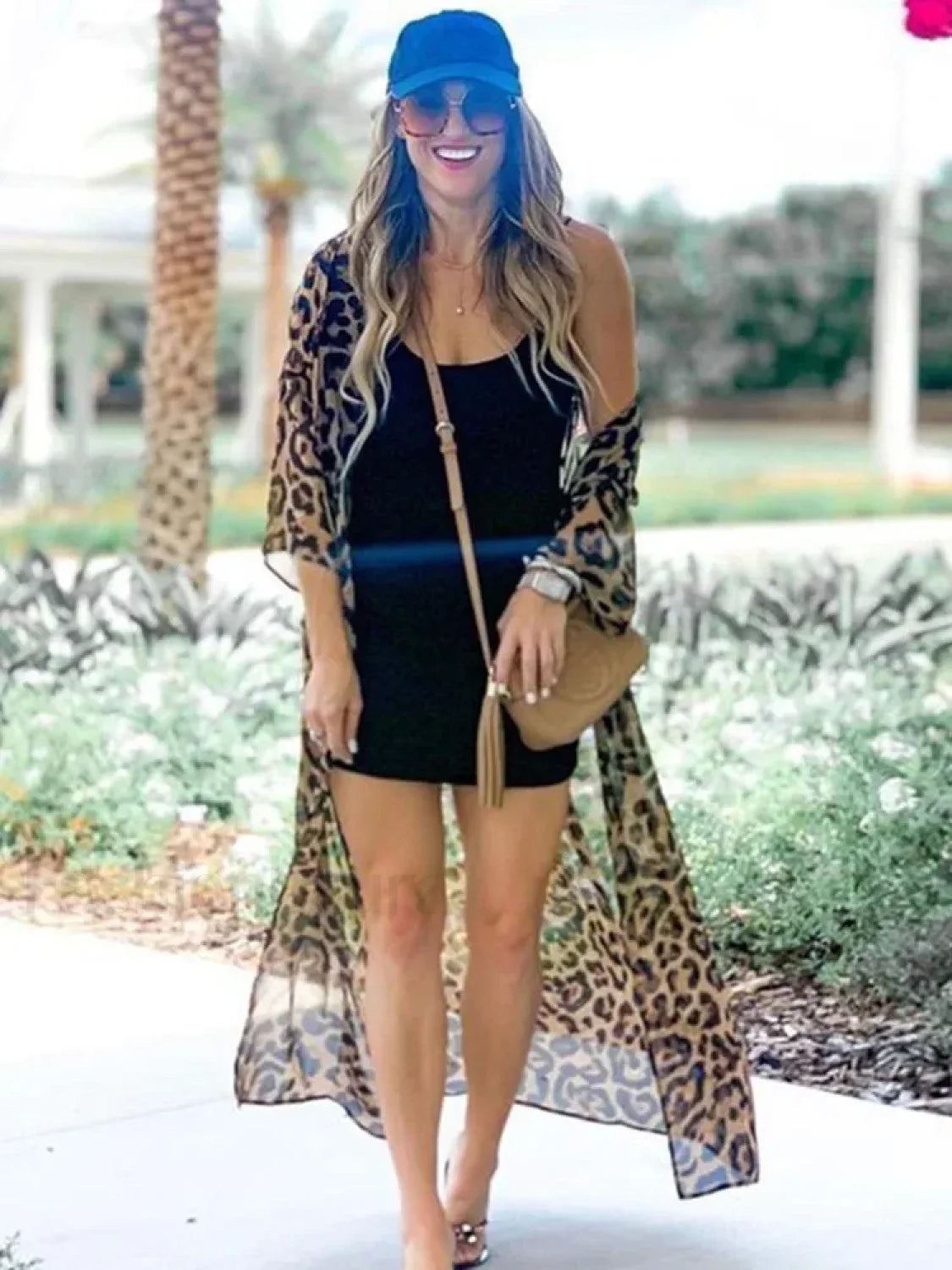Cheetah Print Long Sleeve Cover Up