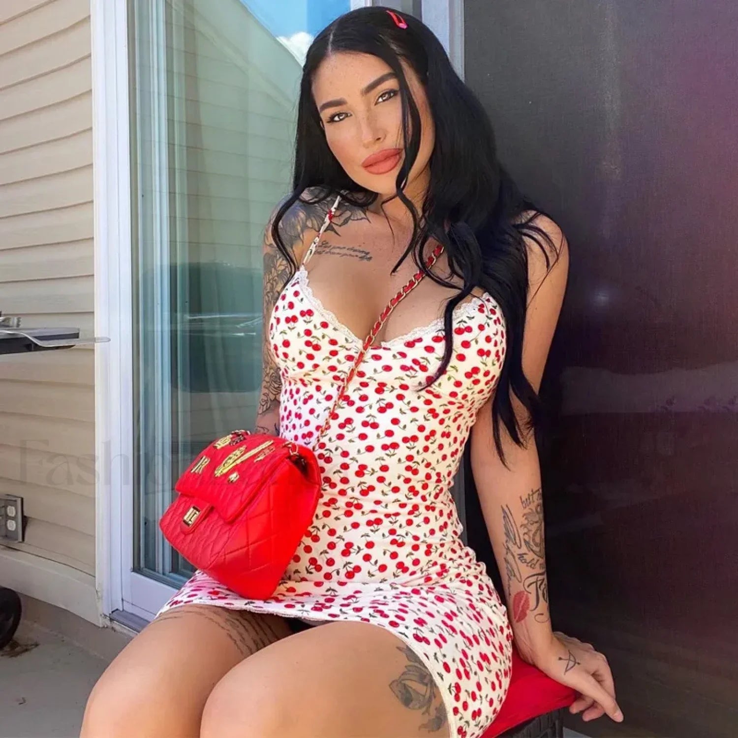 Cherry Print Strap Mini Dress