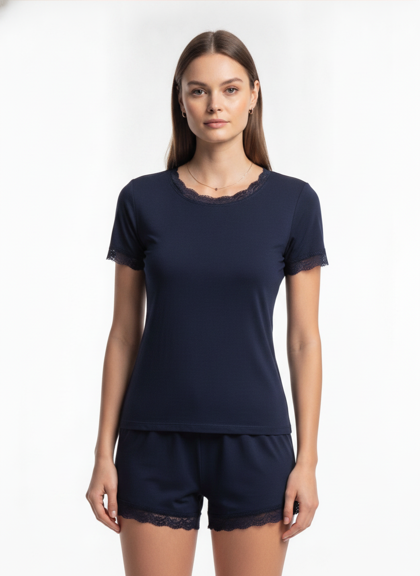 Chic Comfort Women's Pajama Set with Lace Trim & Bowknot Detail