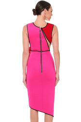 Chic Contrast Mesh Panel Bandage Cocktail Party Midi Dress - Rose 3