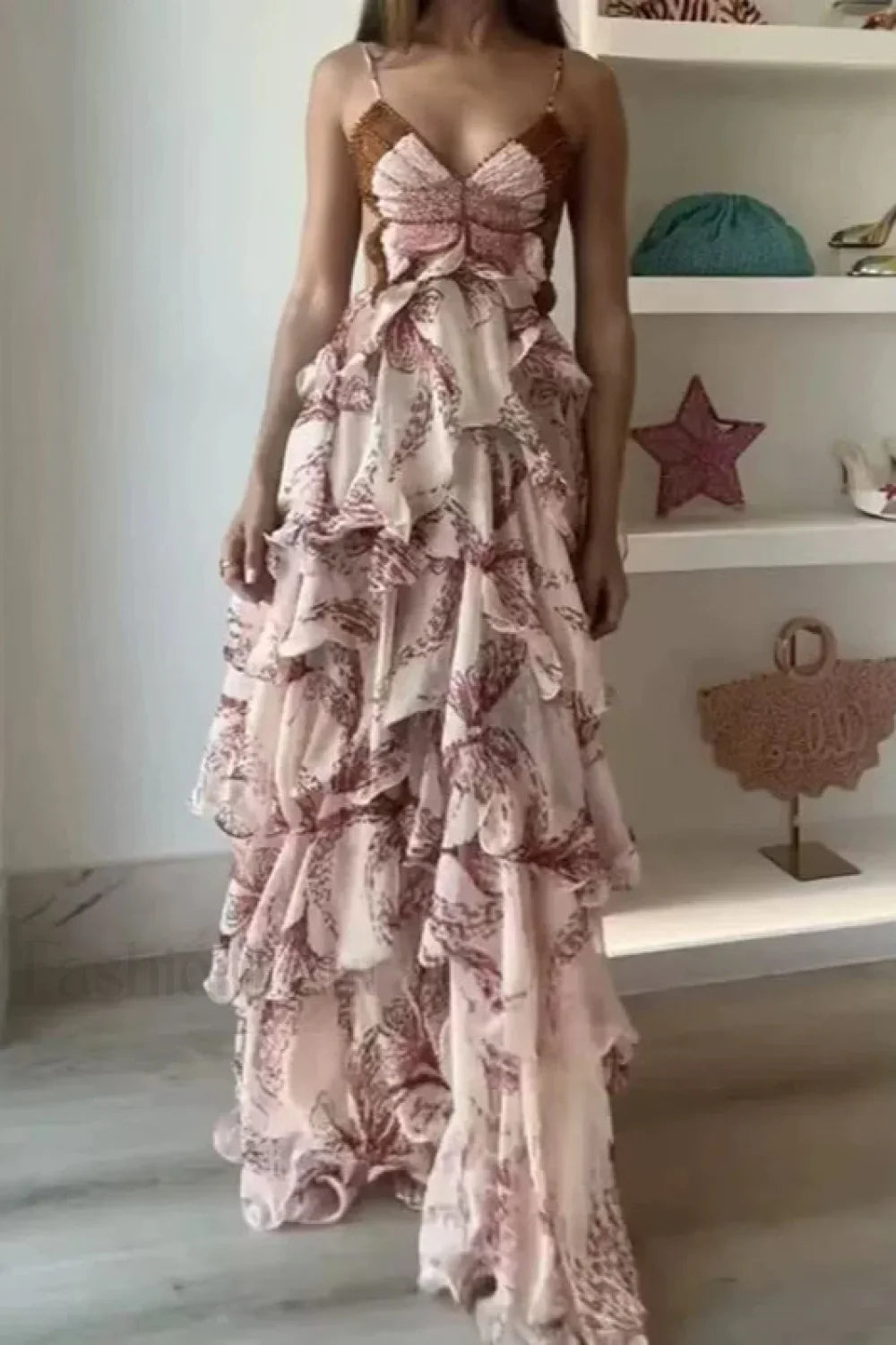 Chic V-Neck Pleated Boho Dress