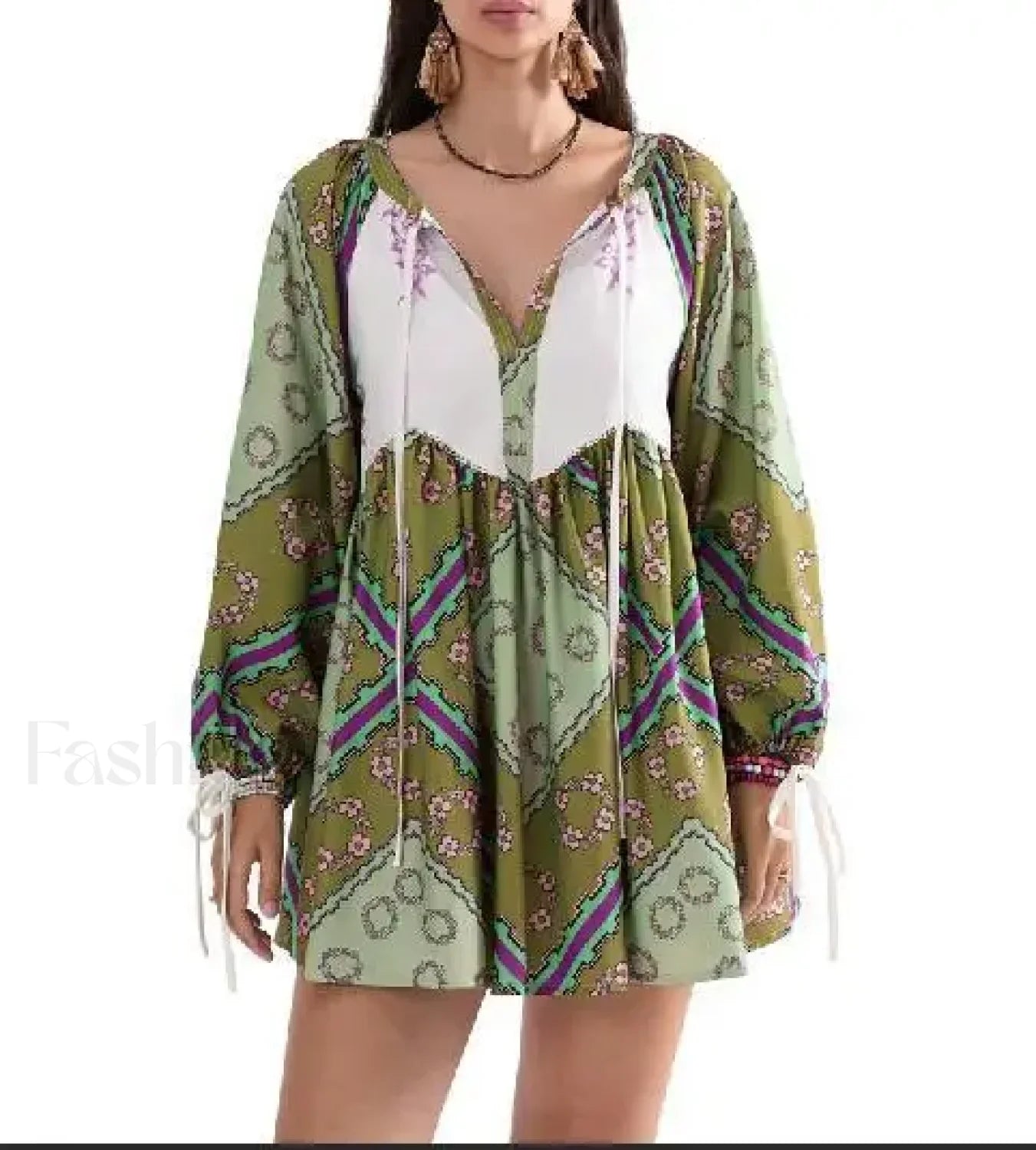 Chiffon Floral Tunic Boho Dress army green / S