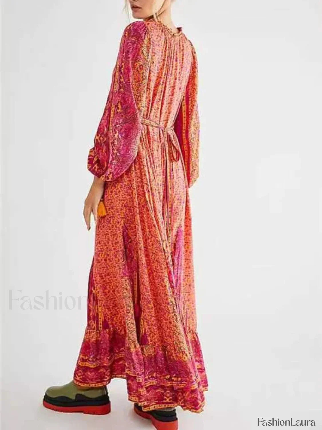 Chiffon Lantern Sleeve Boho Dress