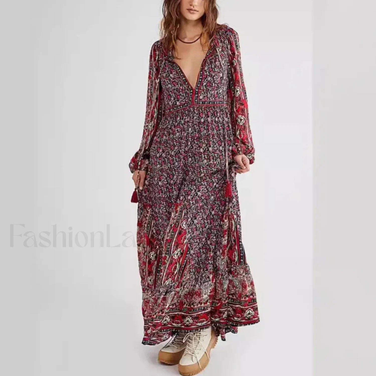 Chiffon Lantern Sleeve Boho Dress