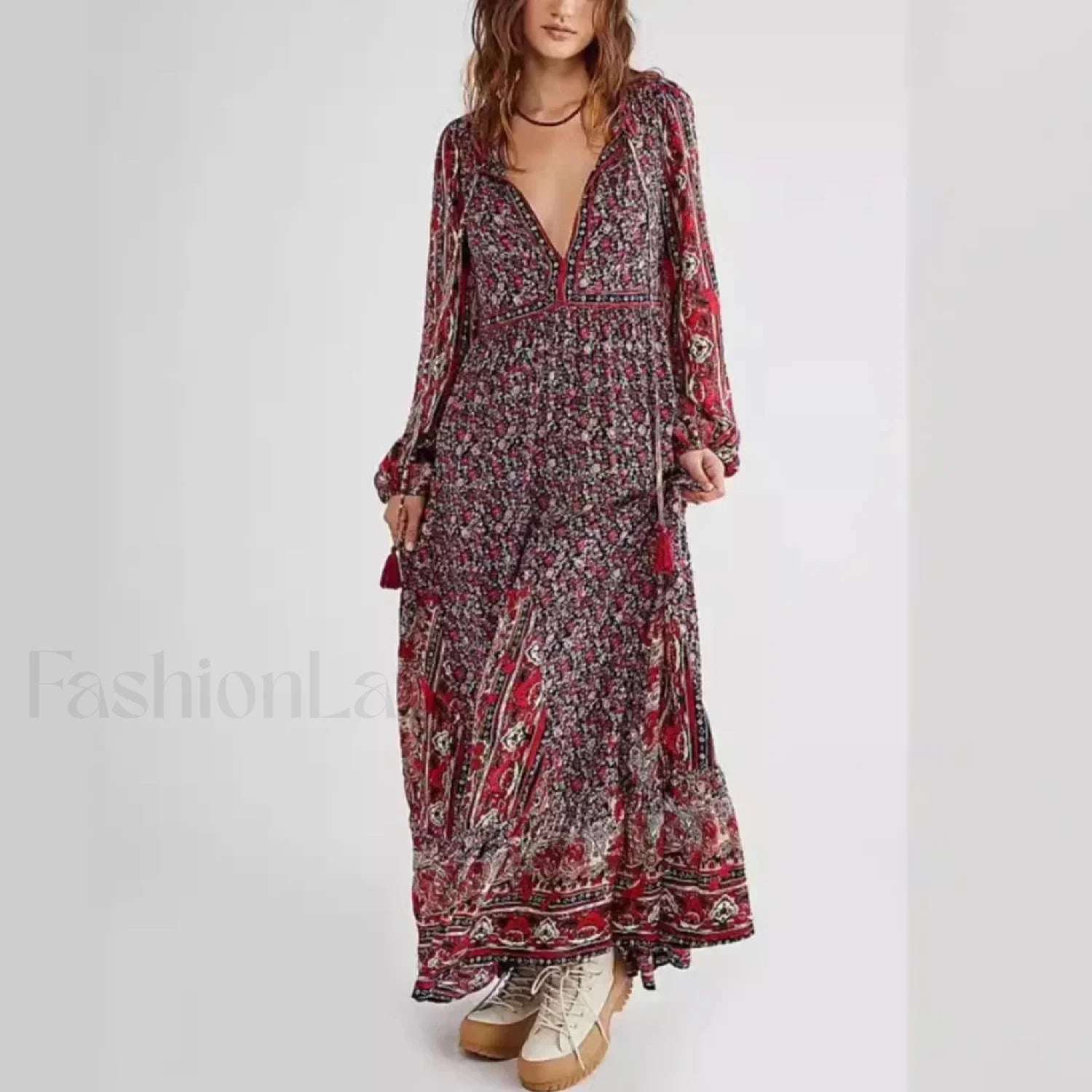 Chiffon Lantern Sleeve Boho Dress Color2 / S