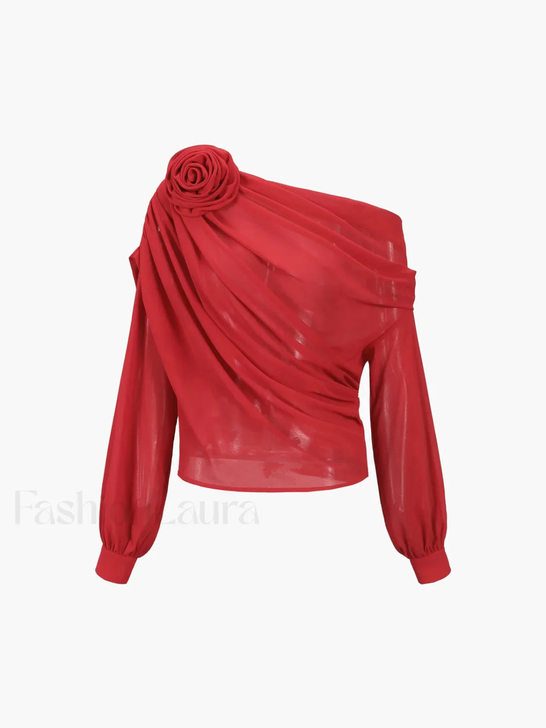 Chiffon Semi-sheer One Shoulder Asymmetrical Blouse