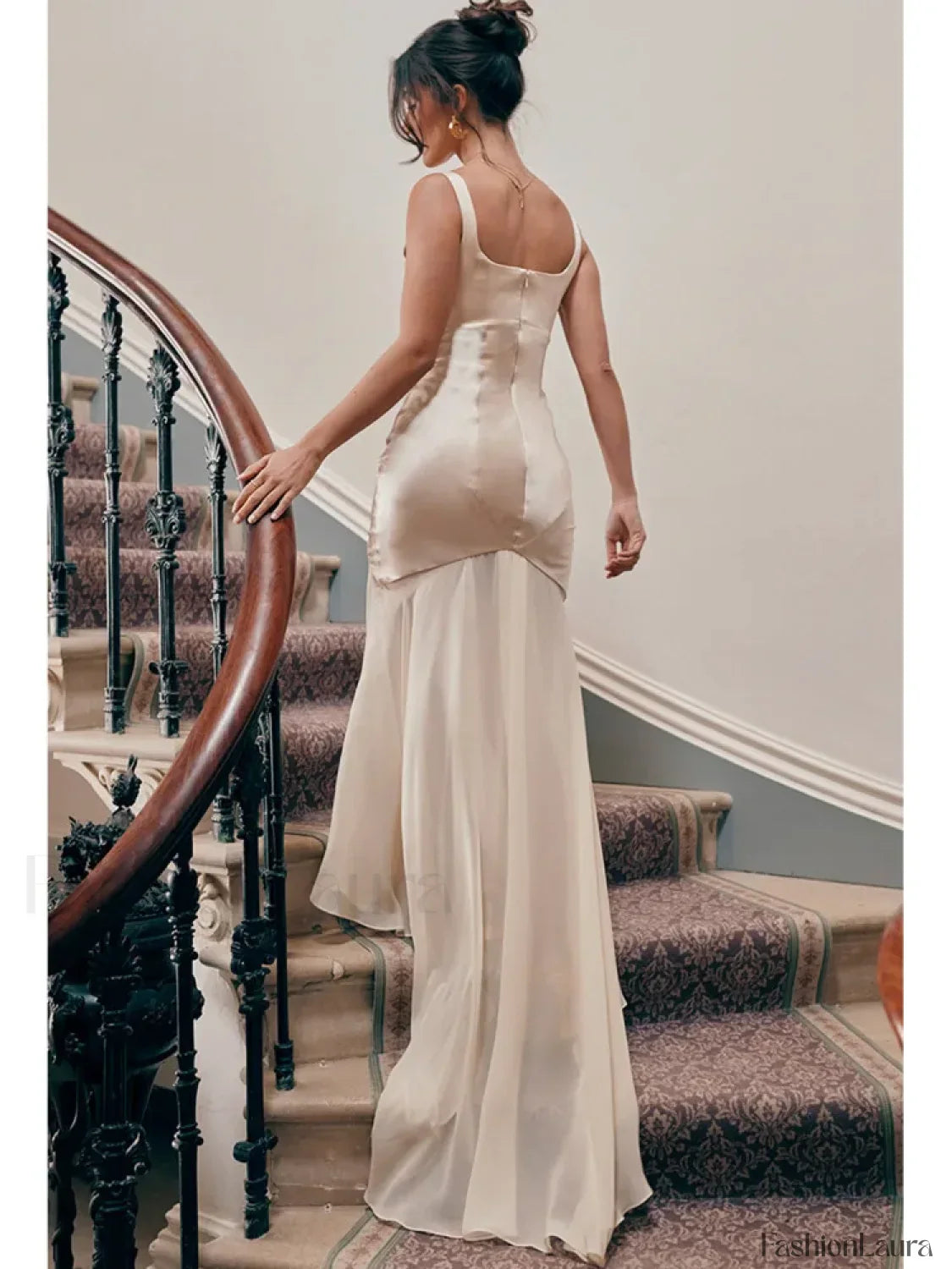 Chiffon Splicing Slim Floor Maxi Dress