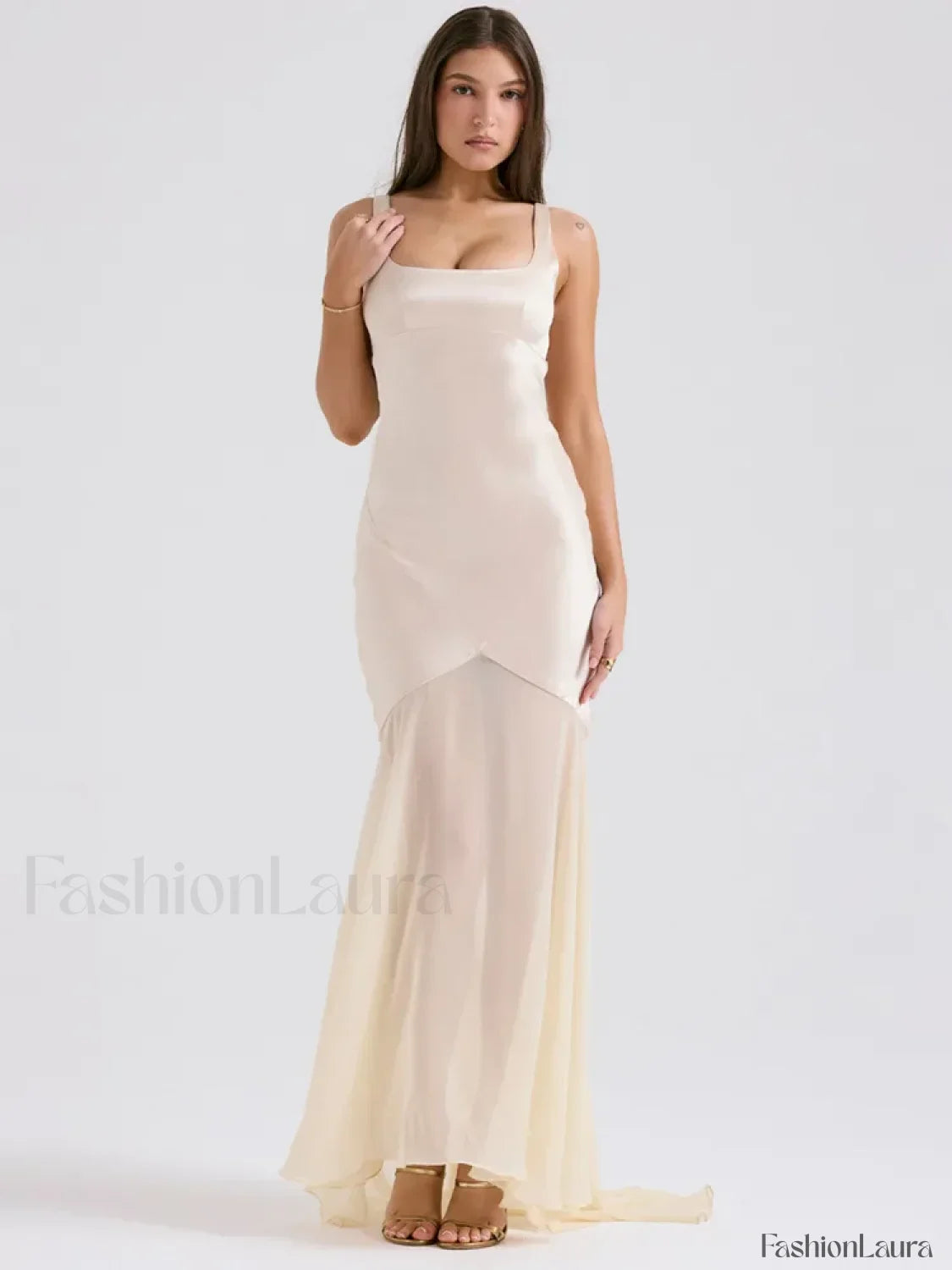 Chiffon Splicing Slim Floor Maxi Dress
