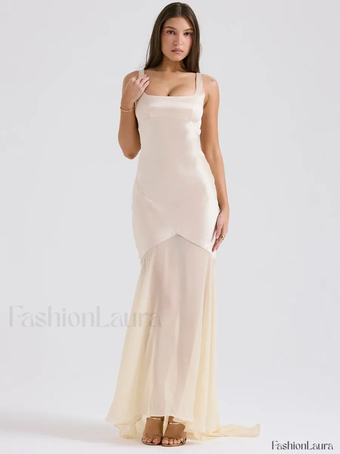Chiffon Splicing Slim Floor Maxi Dress