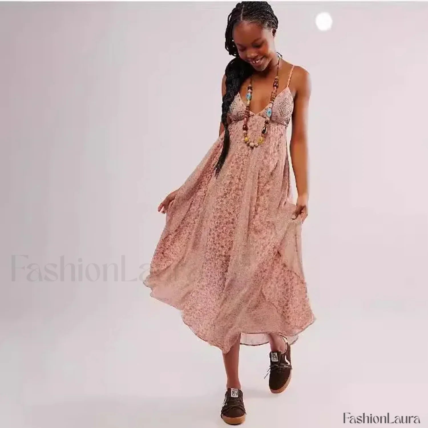 Chiffon Strap Backless Boho Dress