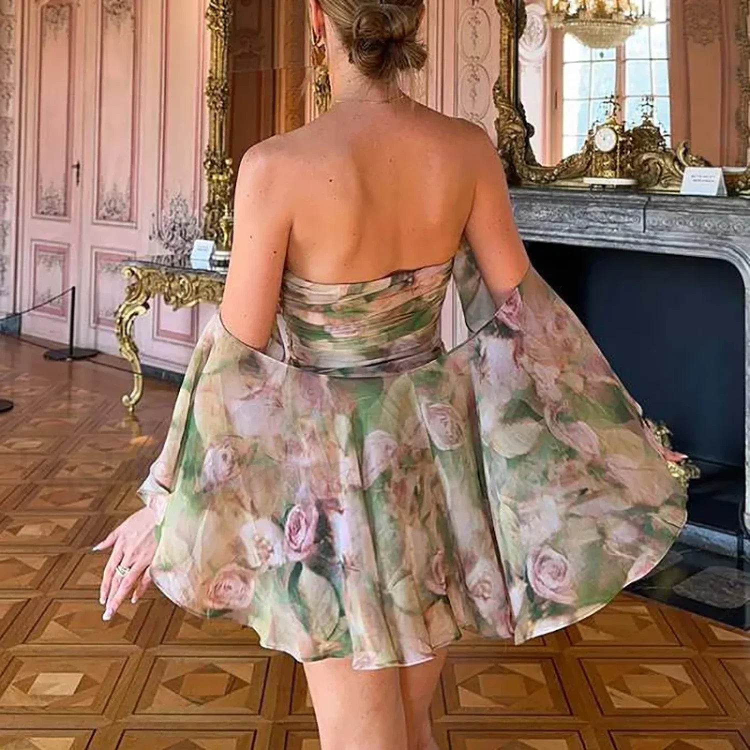 Chiffon Strapless Ruffle Mini Dress