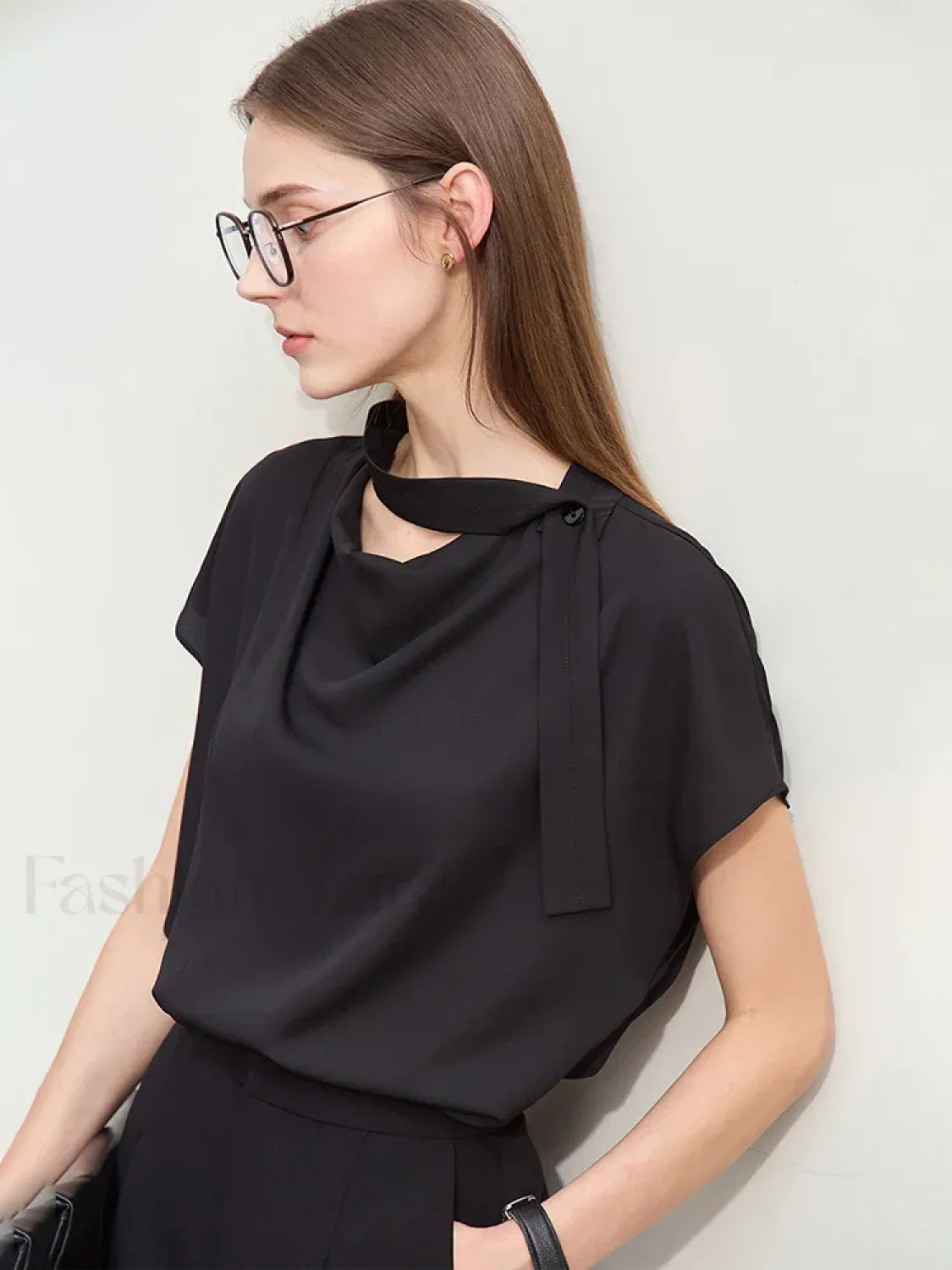 Chiffon Tie Neck Blouse T-Shirt