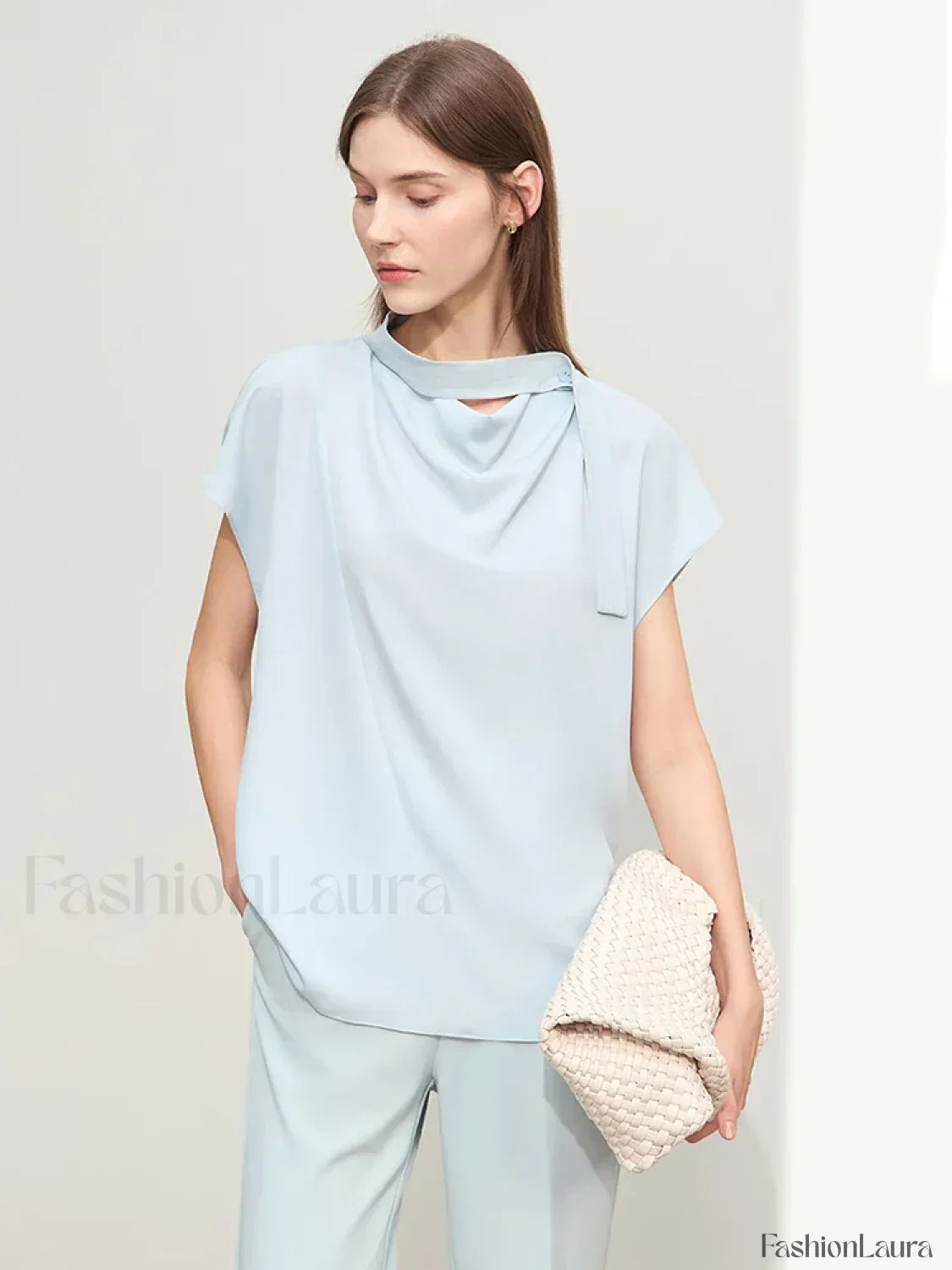 Chiffon Tie Neck Blouse T-Shirt
