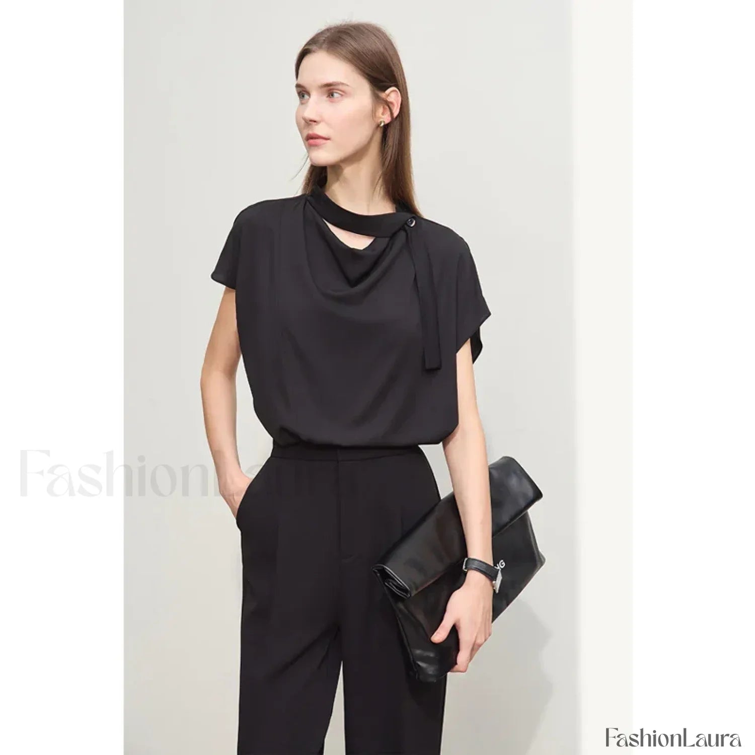 Chiffon Tie Neck Blouse T-Shirt