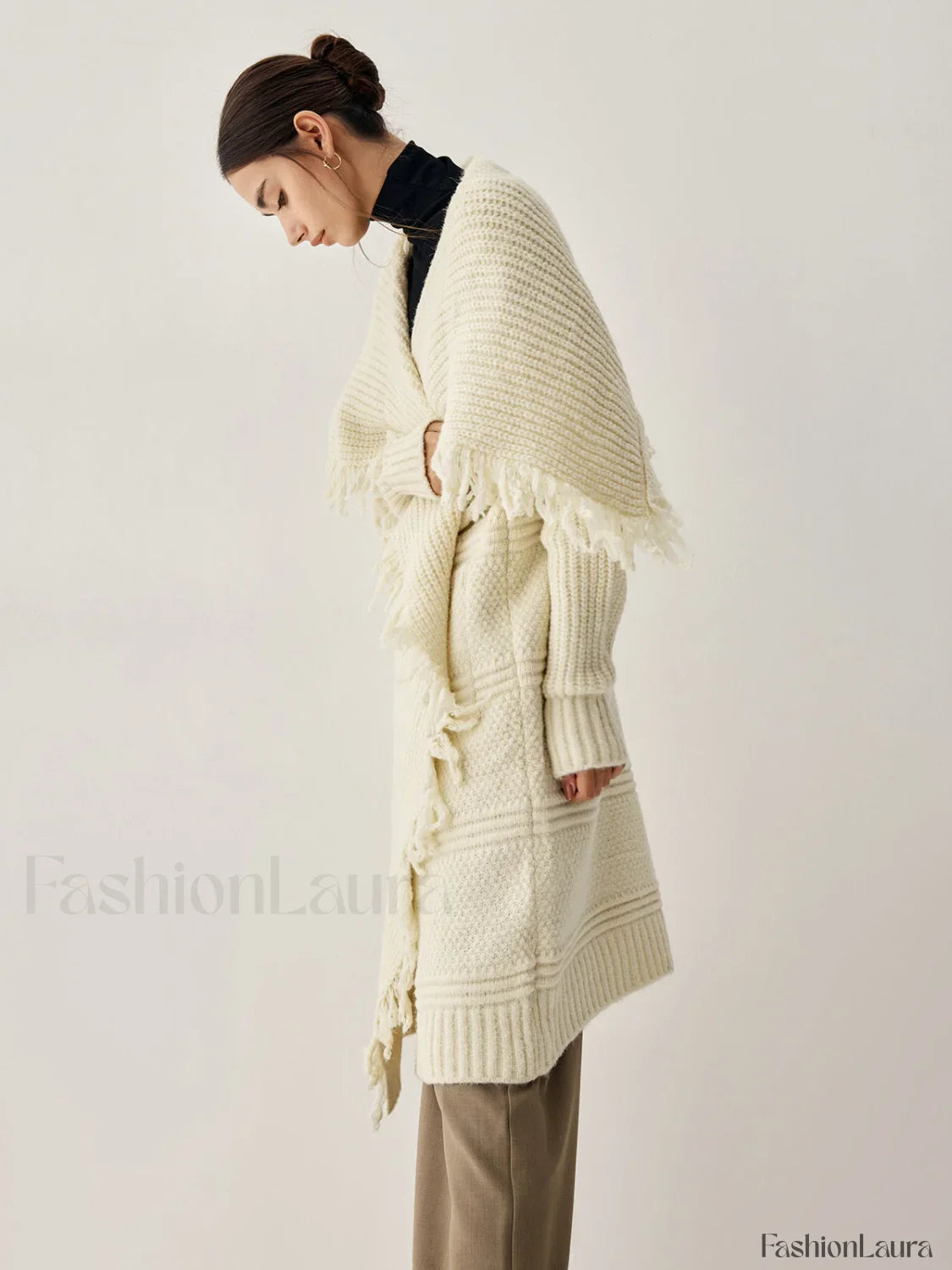 Chunky Knit Tassel Trendy Hem Poncho Cardigan