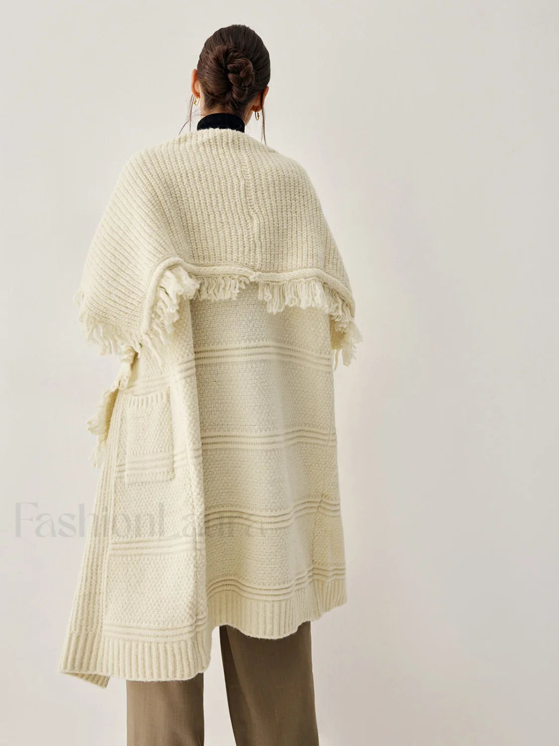 Chunky Knit Tassel Trendy Hem Poncho Cardigan