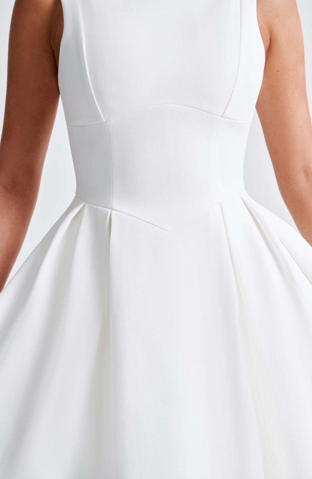 Boat Neck Sleeveless Basque Waist Pleated Fit and Flare Midi Dress 11