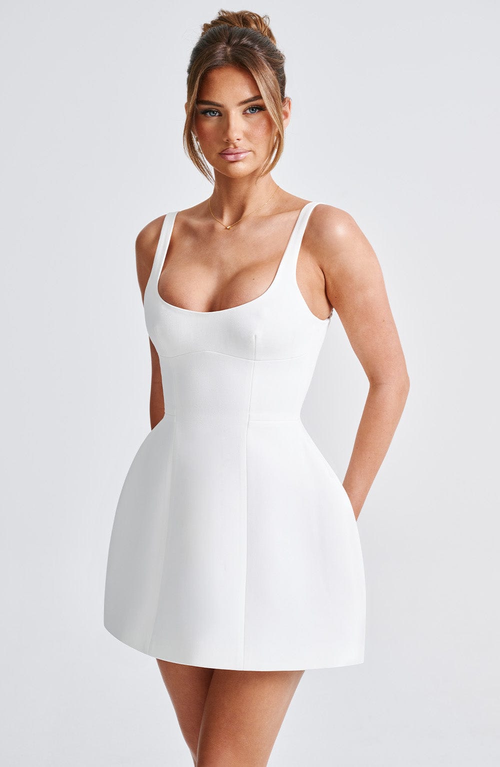 Scoop Neck Sleeveless Seamed Bodice Structured Bubble Mini Dress 5