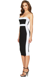 Classic Contrast Spaghetti Strap Bandage Cocktail Party Midi Dress - Black 2