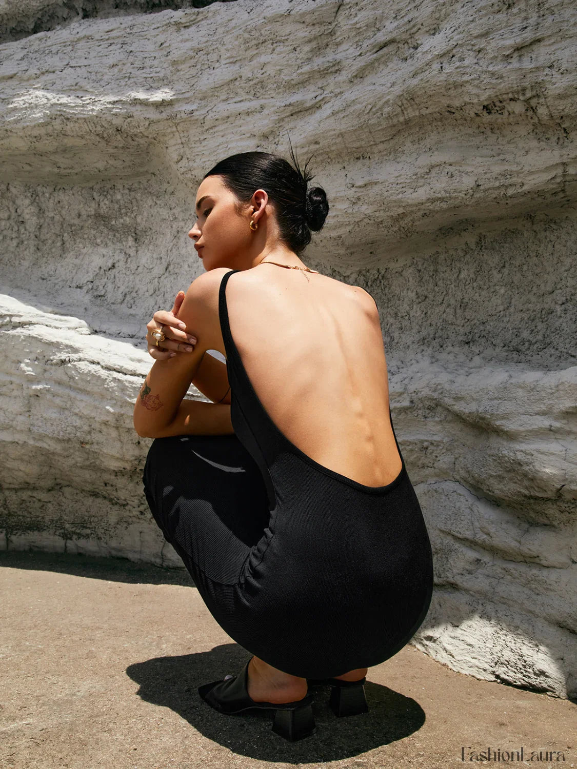 Classic Open Graceful Back Midi Dress