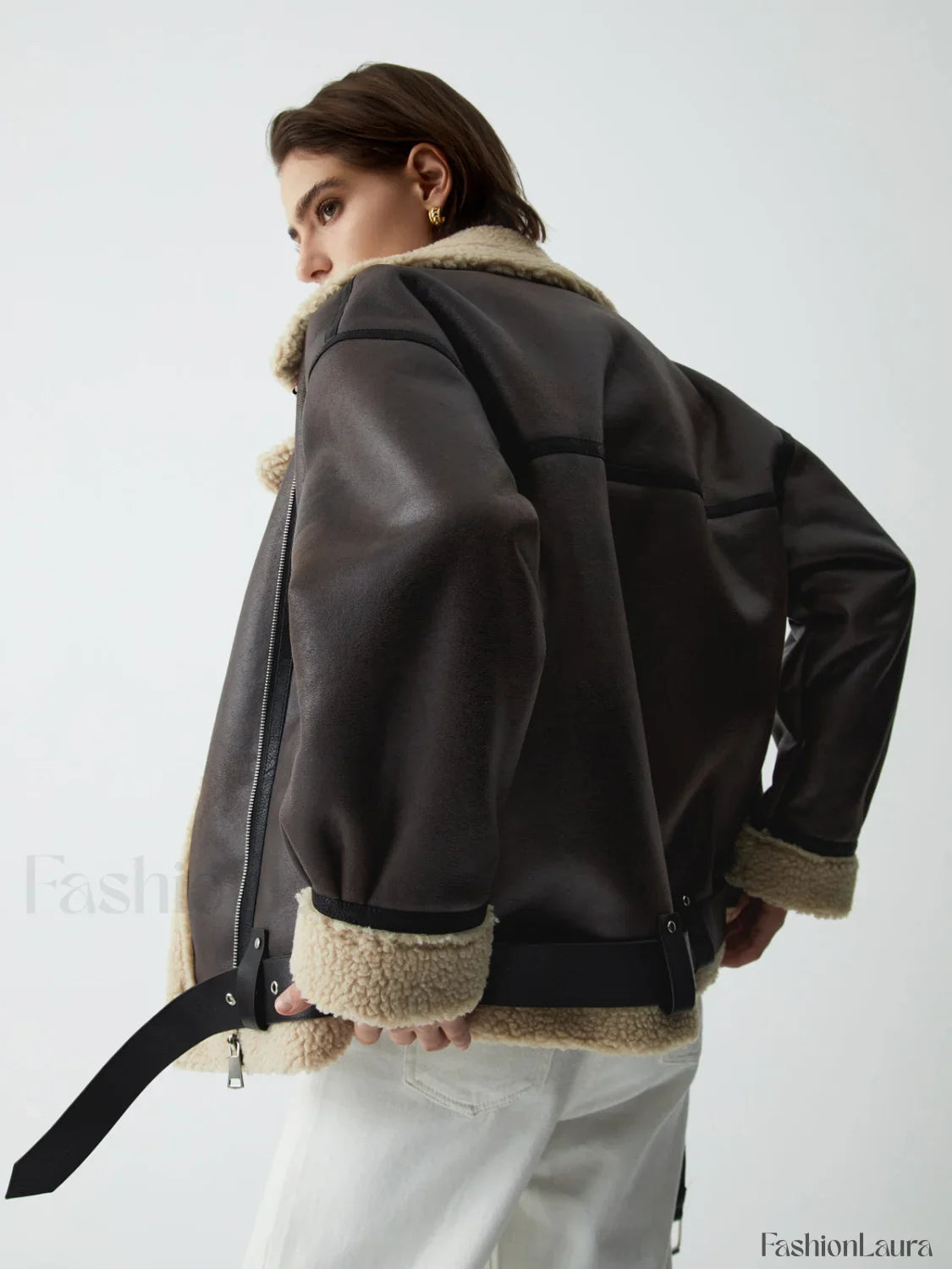 Classic Sherpa Lined Trendy Shearling Leather Flight Jacket