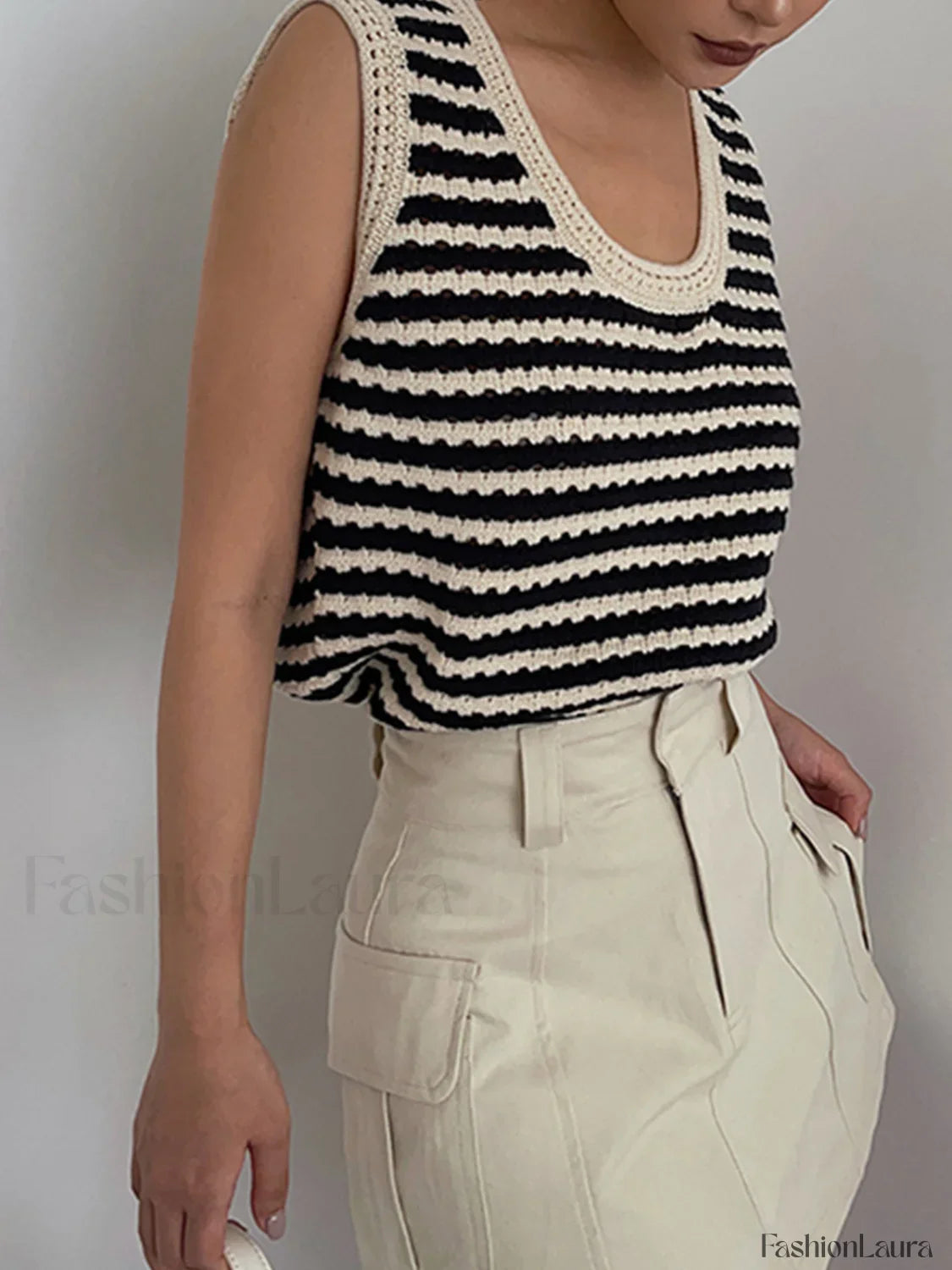 Classy Stripe Crochet Sweater Vest