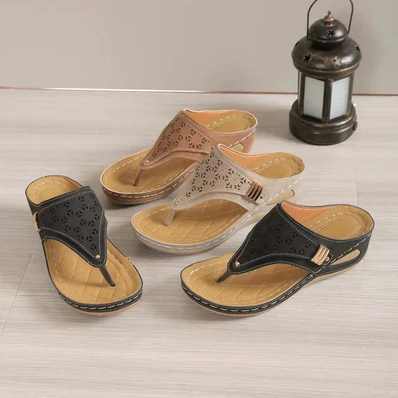 Thong Cut Out Wedge Slide Sandals