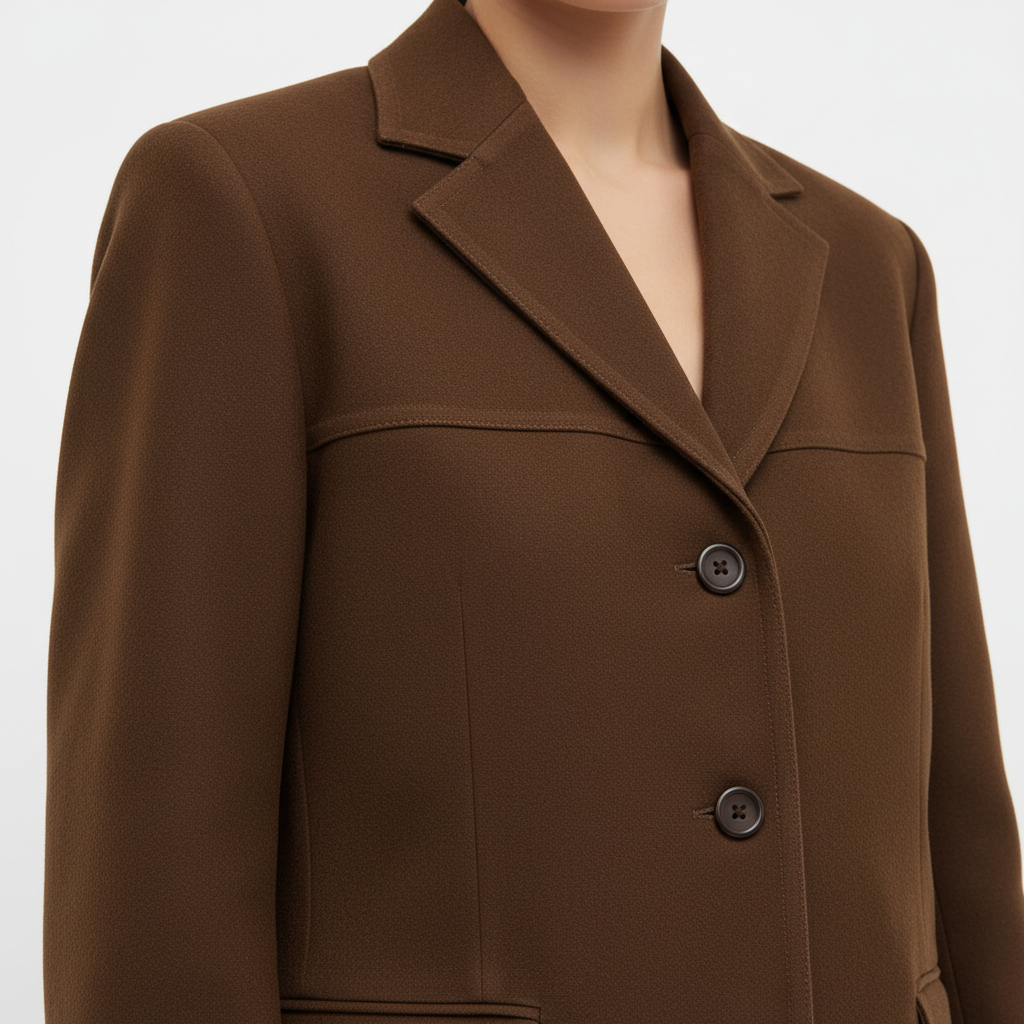 Elegant Brown Tailored Blazer with Padded Shoulders and Slim Fit