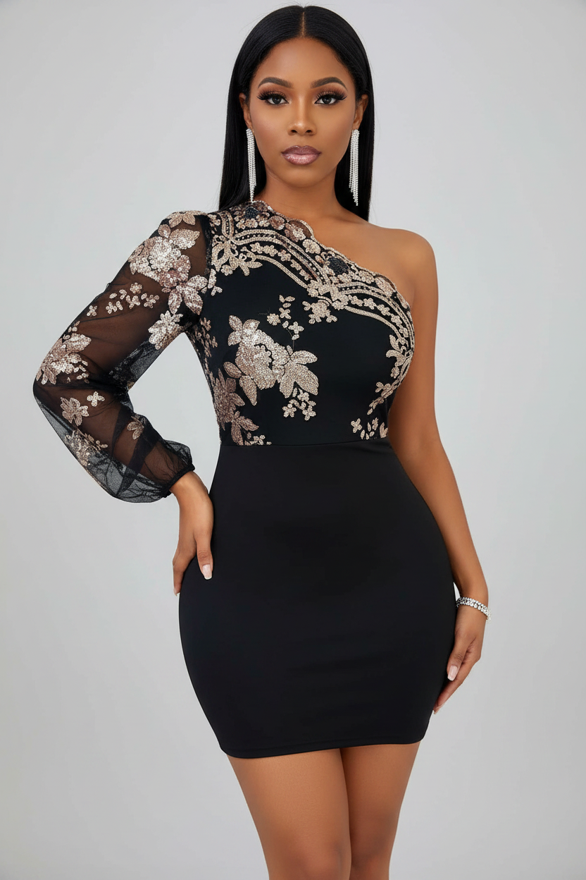 Floral Sequin Bodycon Dress with Sleeveless Design & Stretch Fit