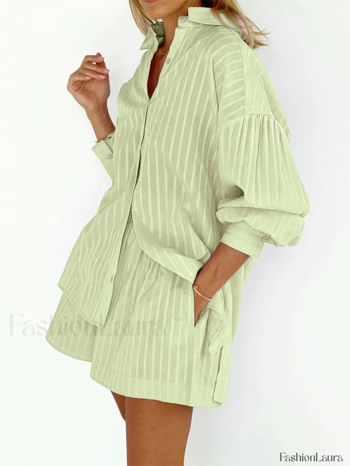 Cloud Nine Pinstripe See Modern Through Two Piece Shorts Set