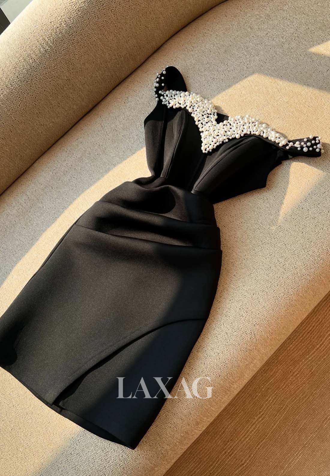 Sweetheart Off-Shoulder Straps Sleeveless Pearls Pleated Satin Short Mermaid Homecoming Dress