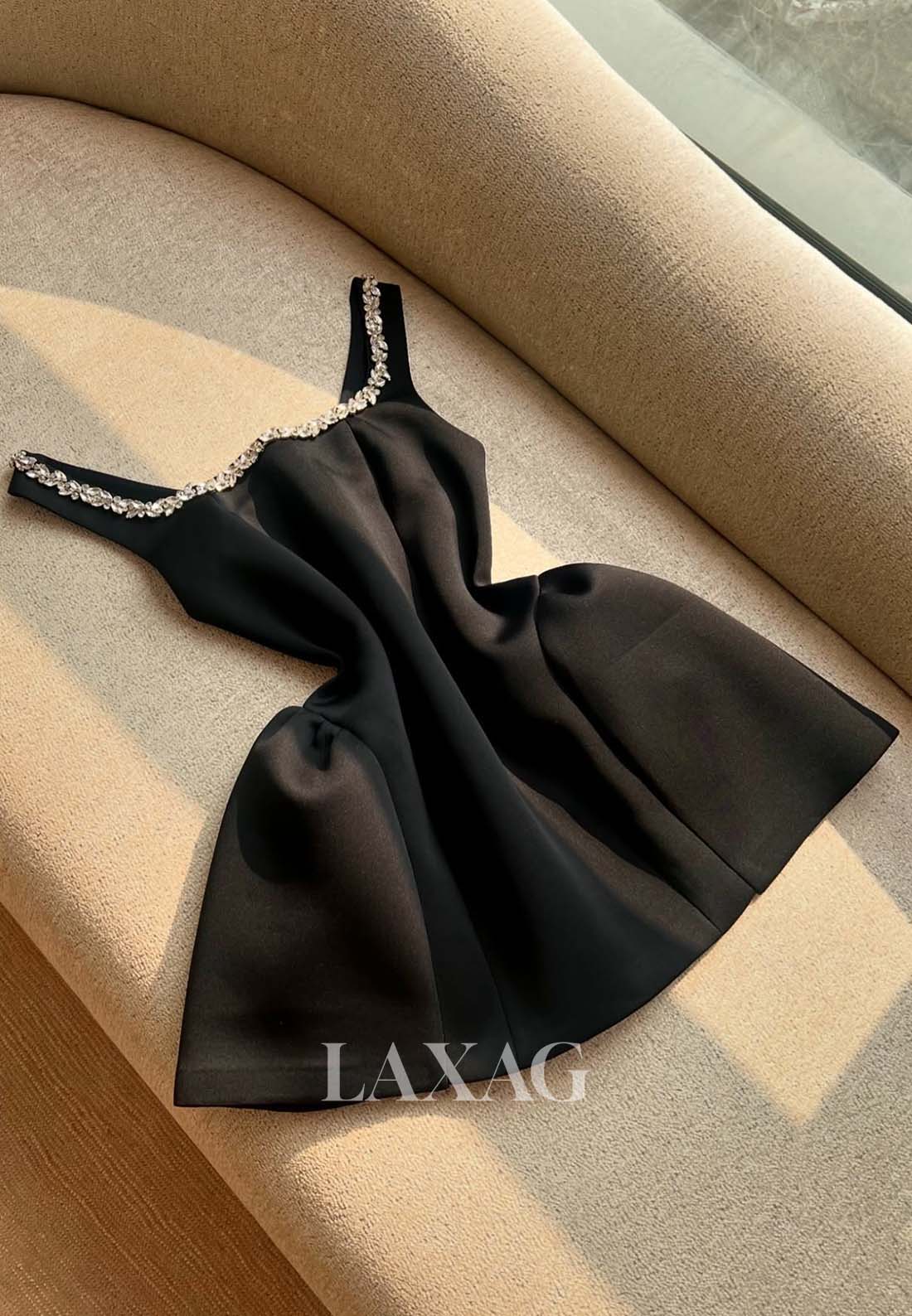 Straps Rhinestone Satin Party Gowns Scoop-Neck Sleeveless Pleated A-Line Homecoming Dress
