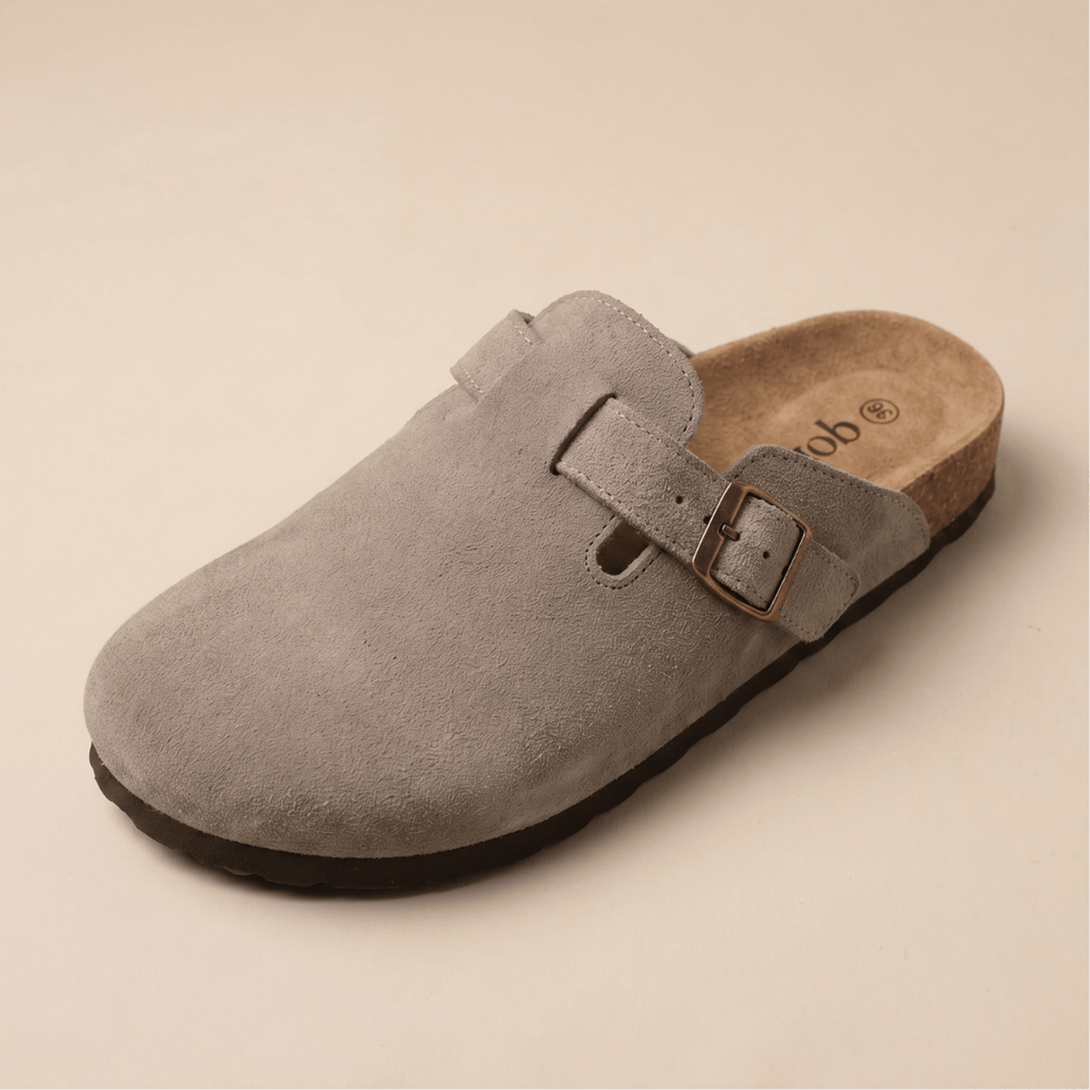 Suede Buckle Strap Closed Toe Clog Mules
