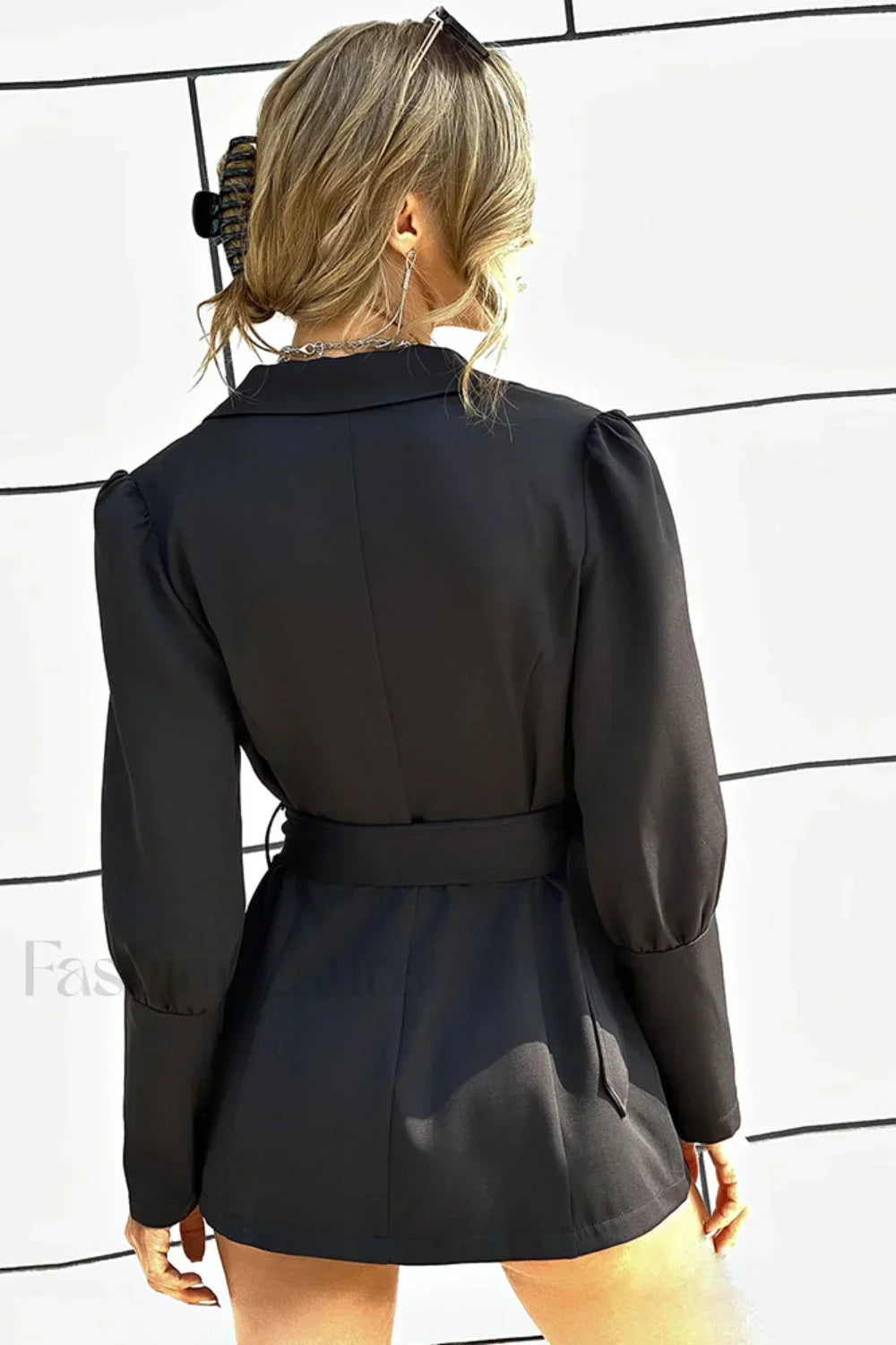 Collared Button-Front Waist-Cinched Blazer Work Dress