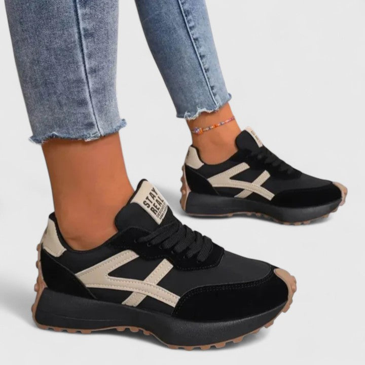 Round Toe Lace Up Color Block Chunky Platform Sneakers