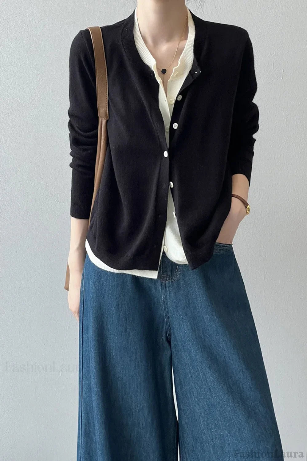 Color Block Layered Cardigan Black / One Size