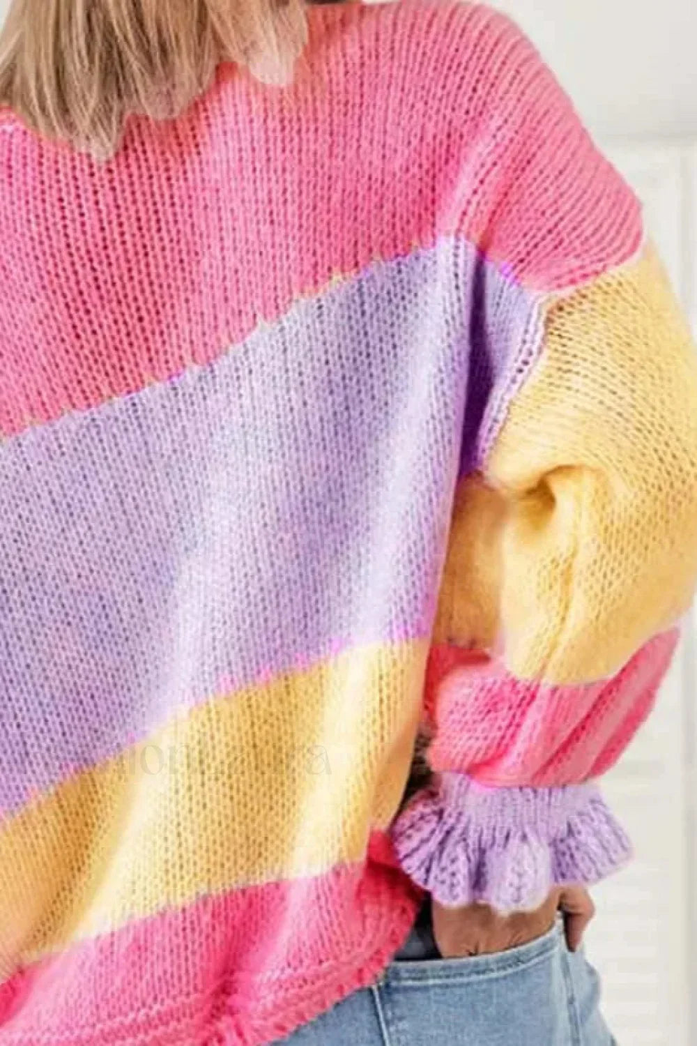 Colorblock Knit V-Neck Cardigan