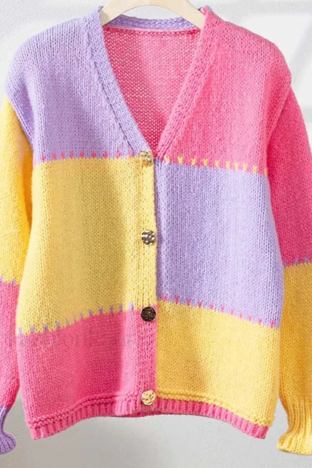 Colorblock Knit V-Neck Cardigan