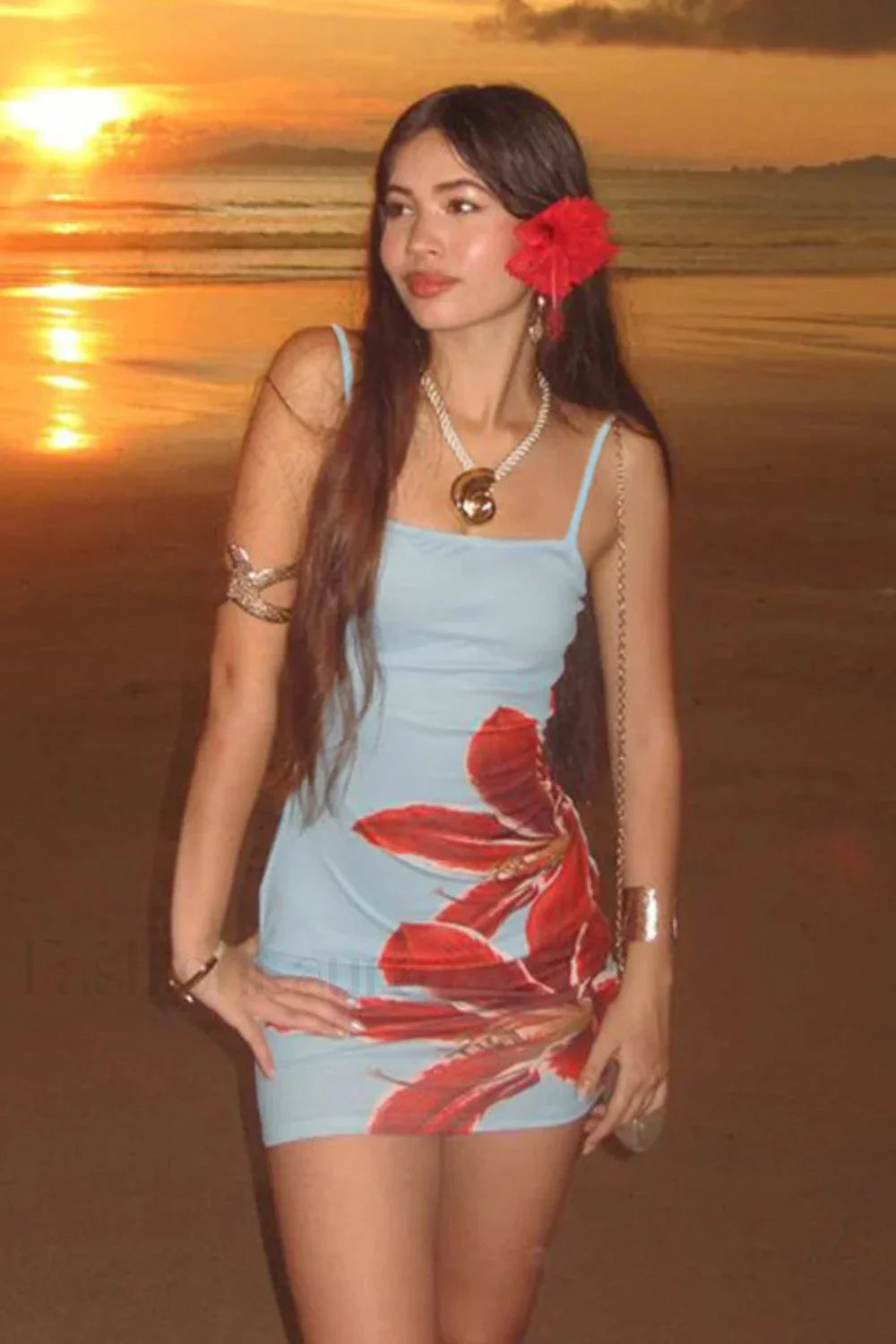 Colorful Printed Waist Slim Spice Girl Mini Dress