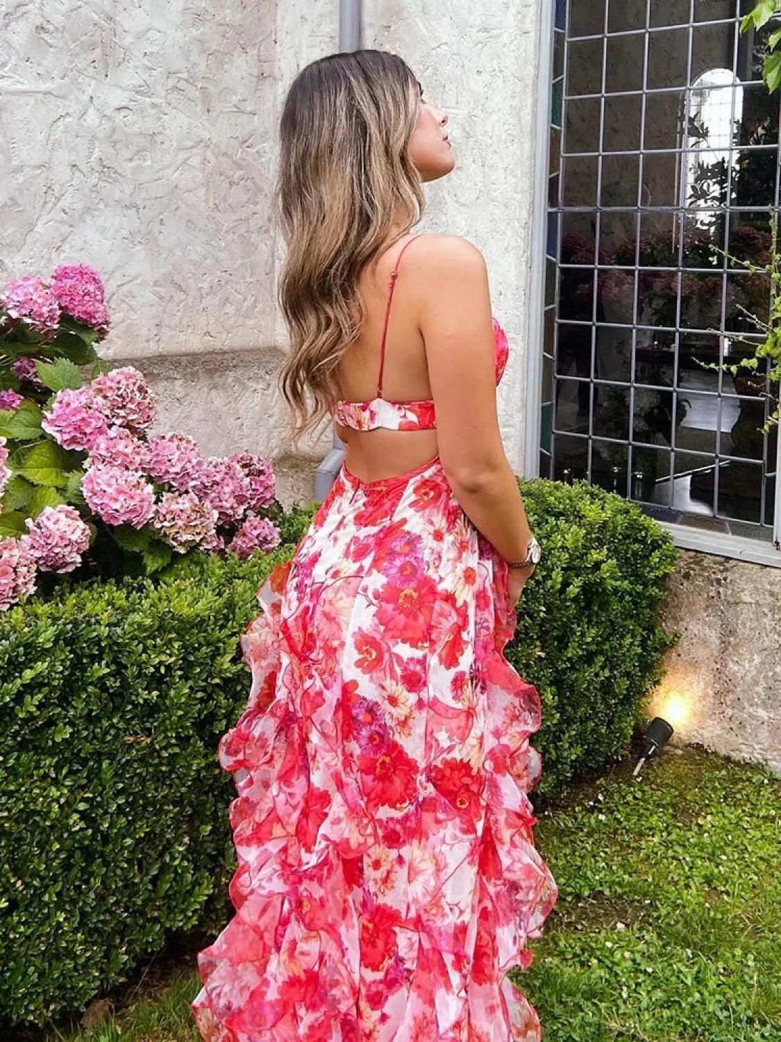 Colorful Spaghetti Strap Floral Dress