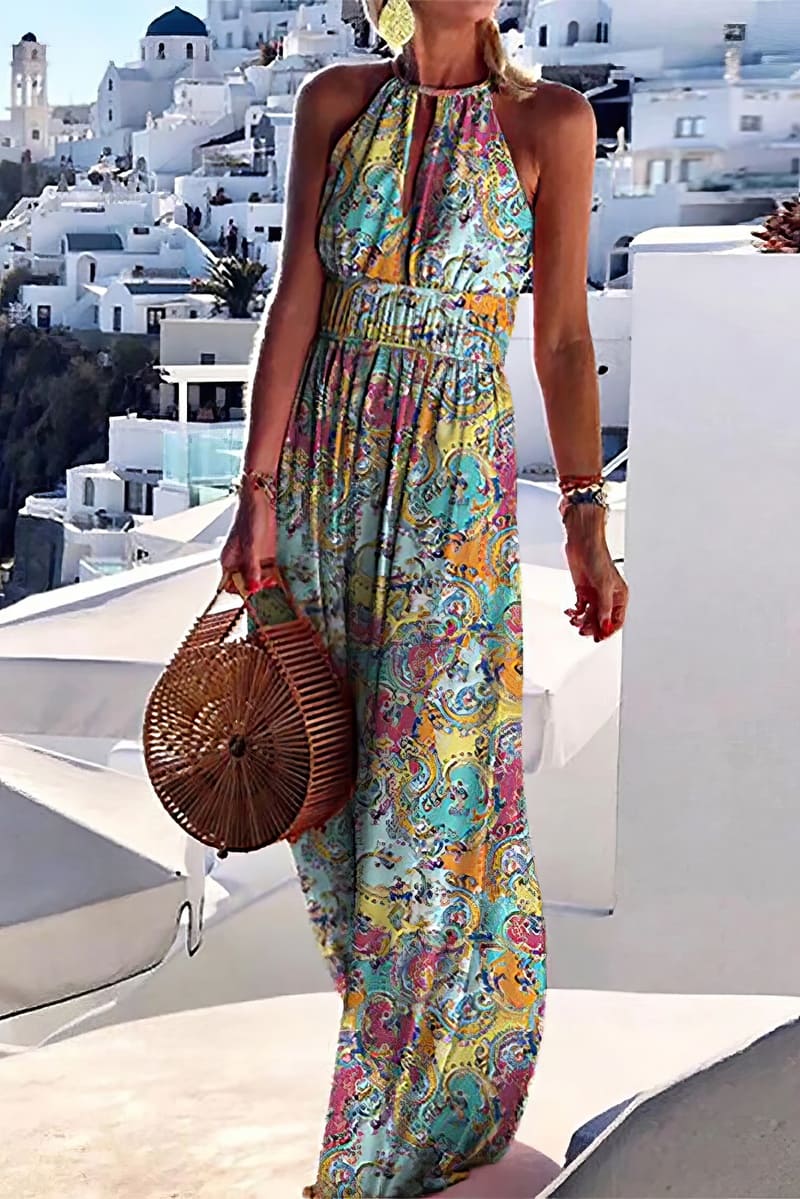 Paisley Halter Neck Keyhole Maxi Dress